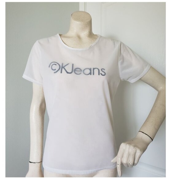 Vintage Calvin Klein White Sheer Tshirt LARGE Rare - Picture 1 of 8